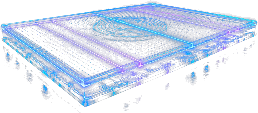 A Vyanika sensor court: a translucent playing surface with an embedded pressure-sensor matrix.